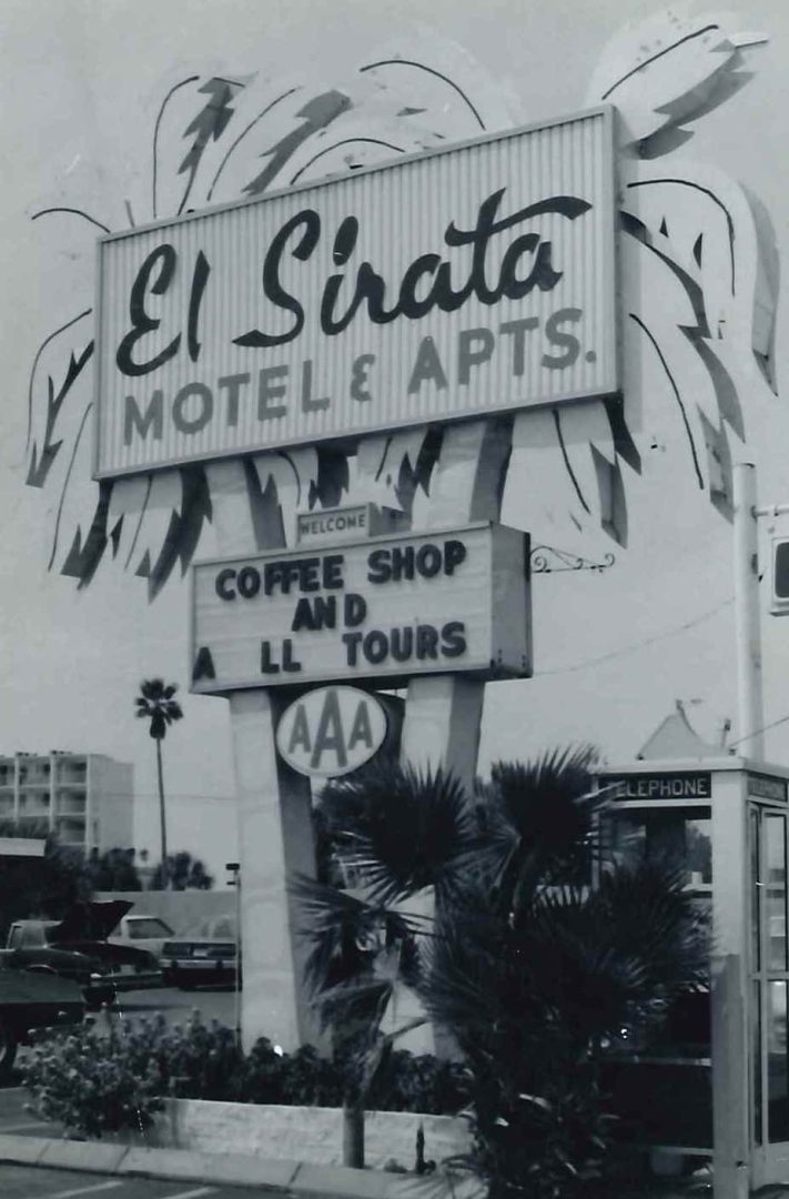 Historic electric sign designed by Thomas Sign for El Sirata Motel & Apartments in Florida