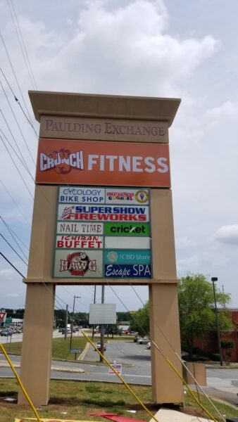 Crunch Fitness ground sign panel at Paulding Exchange in Hiram, GA