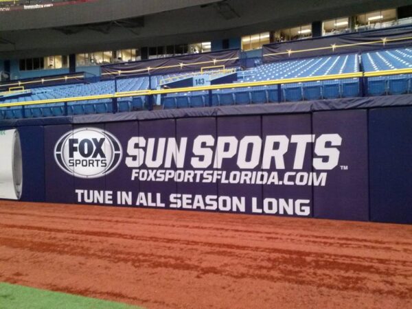 commercial banners installed at Tropicana Field sports venue