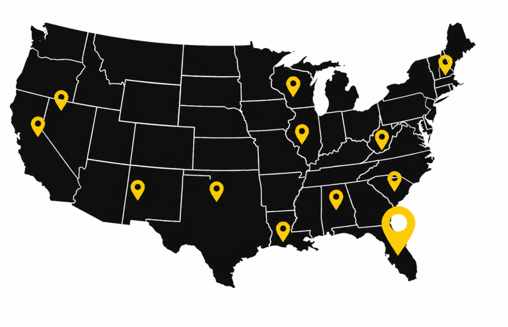 Nationwide commercial sign installation map showing Thomas Sign service coverage across the United States.