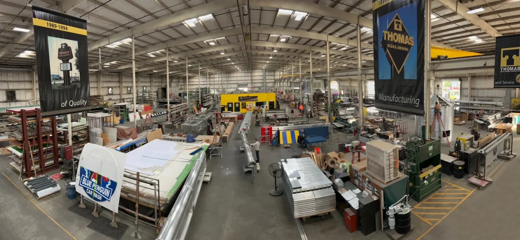 Inside Thomas Sign & Awning's 100,000-square-foot commercial sign manufacturing facility in Clearwater, Florida.
