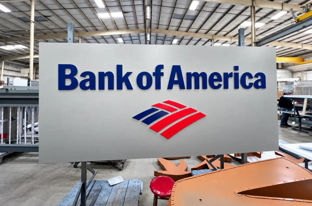 Bank of America sign being manufactured at the Thomas Sign facility