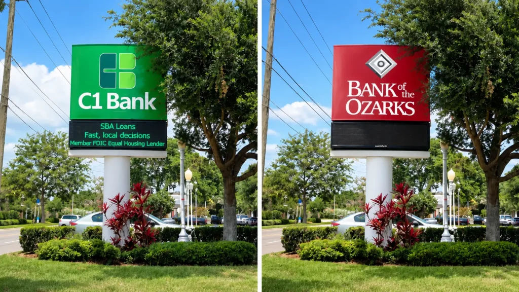 C1 Bank signage rebranded to Bank of the Ozarks during a 40-site signage program