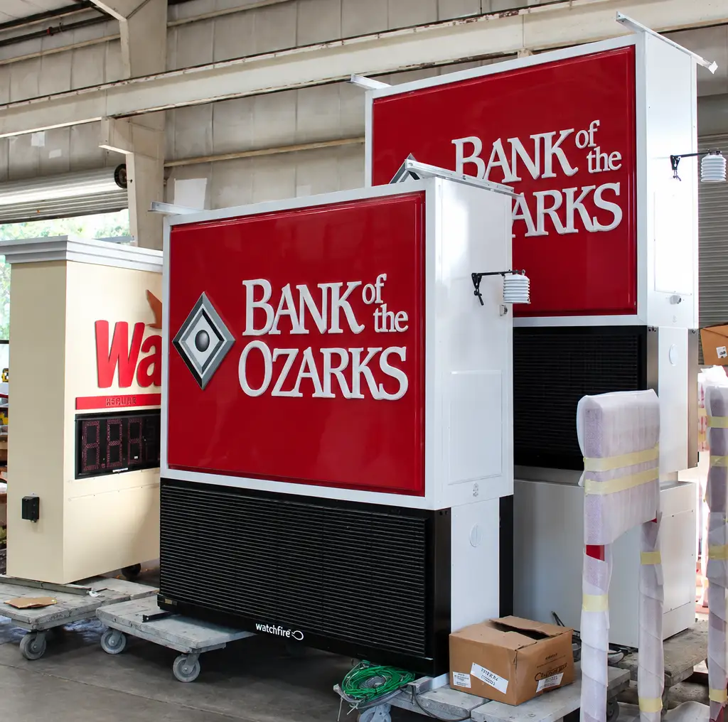 Bank of the Ozarks monument signs being manufactured at the Thomas Sign facility