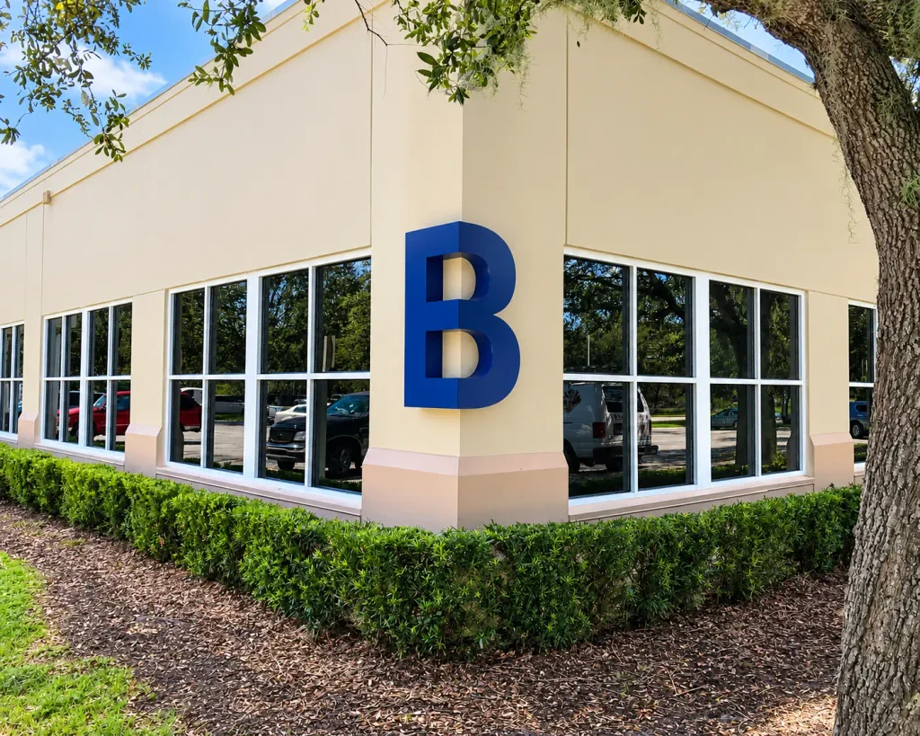 BayCare exterior building identification sign with blue B logo