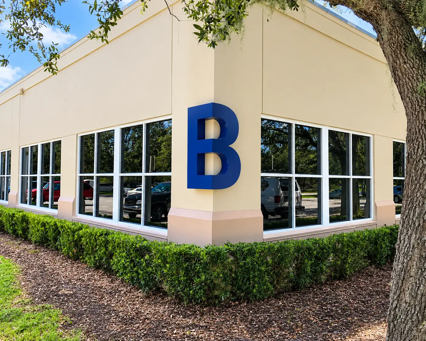 BayCare exterior building identification sign with blue B logo