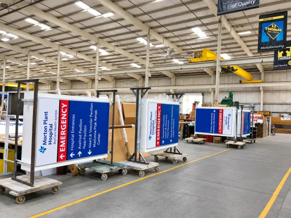 Morton Plant Hospital BayCare directional signs being manufactured at Thomas Sign