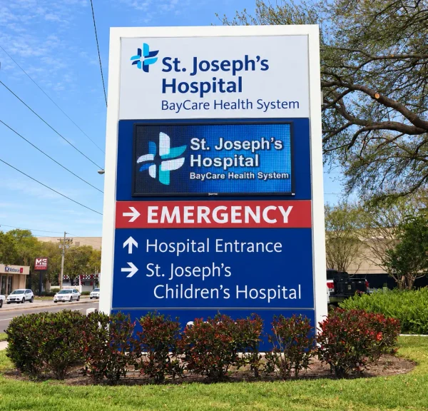 St. Joseph’s Hospital BayCare emergency monument and directional sign