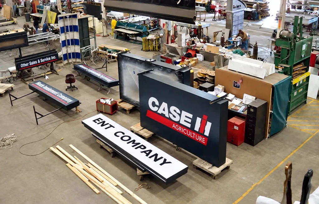 Case IH dealership signage being manufactured at the Thomas Sign facility for a nationwide sign conversion program.