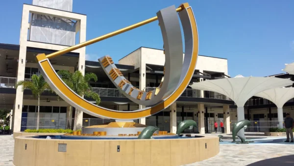 Large custom Sundial sculpture and architectural signage at Sundial St. Petersburg, Florida
