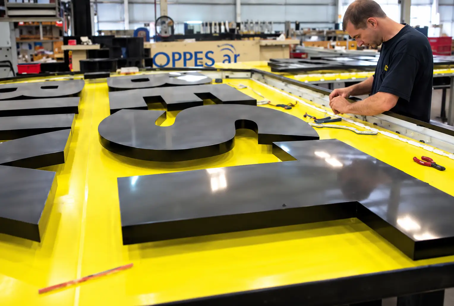 Best Buy sign components being manufactured at Thomas Sign