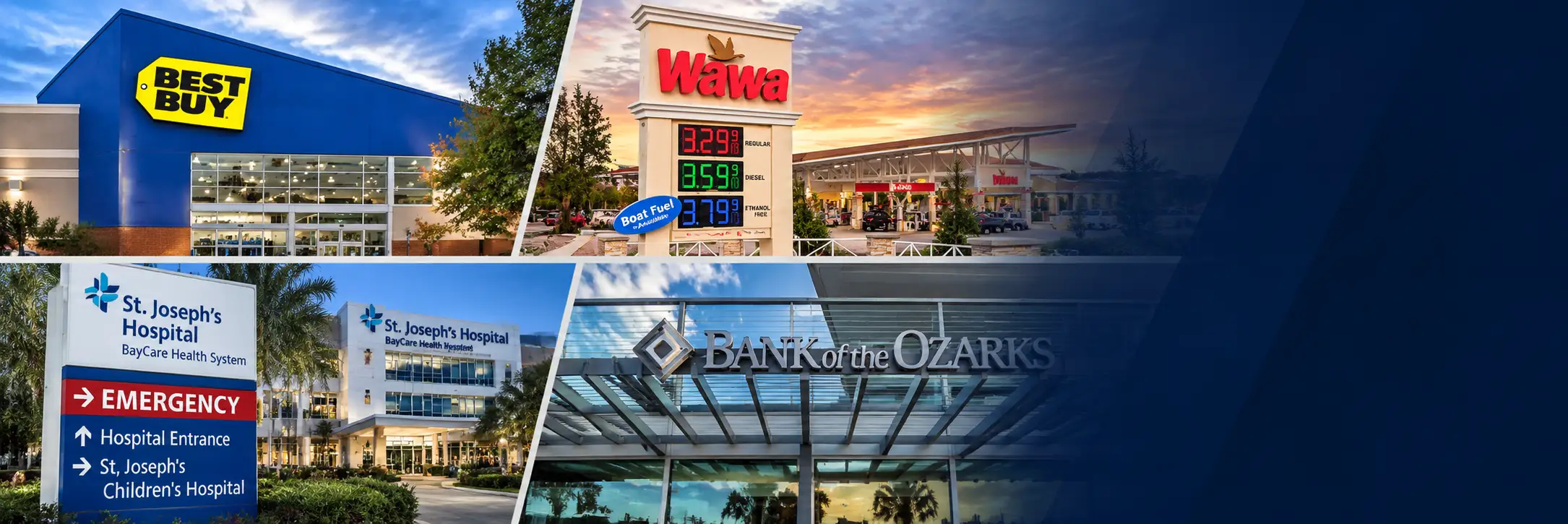 Commercial signage projects for Best Buy, Wawa, BayCare and Bank of the Ozarks by Thomas Sign