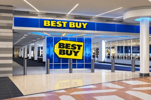 Best Buy interior storefront signage and branded entrance