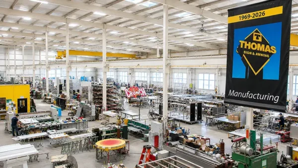 Interior of Thomas Sign & Awning's commercial sign manufacturing facility in Clearwater, Florida