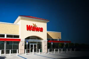 Wawa storefront with branded exterior signage as part of a multi-location signage rollout project by Thomas Sign & Awning